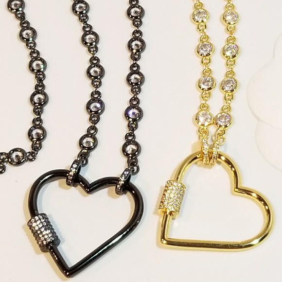 Bling Heart Carabiner Lock Pendant Charm Necklace - Picture 5 of 8